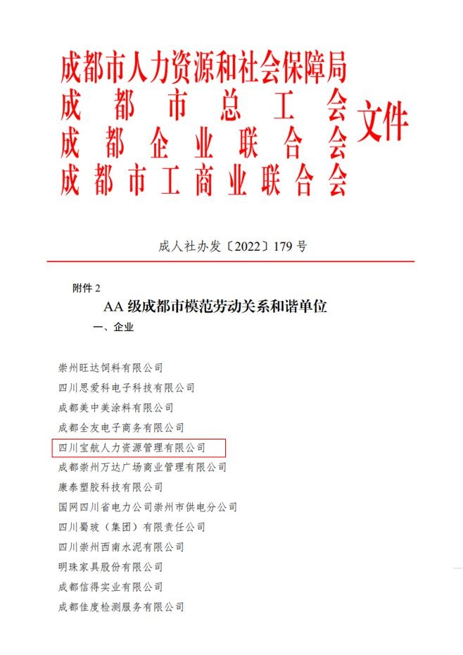 喜报|华体会app在线平台集团荣获AA级成都市模范劳动关系和谐单位